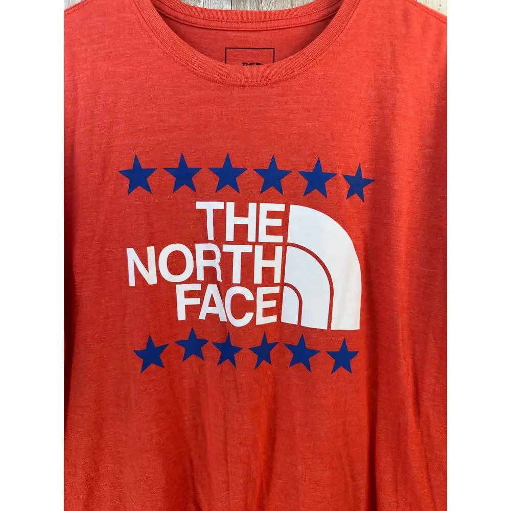 The North Face T-Shirt‎ Mens Large Orange White Stars Spellout TNF Logo Gorpcore